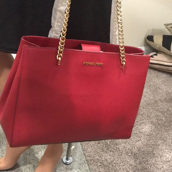Red Michael Kors Ellis Large Tote [Leather] - Picture 3 of 8